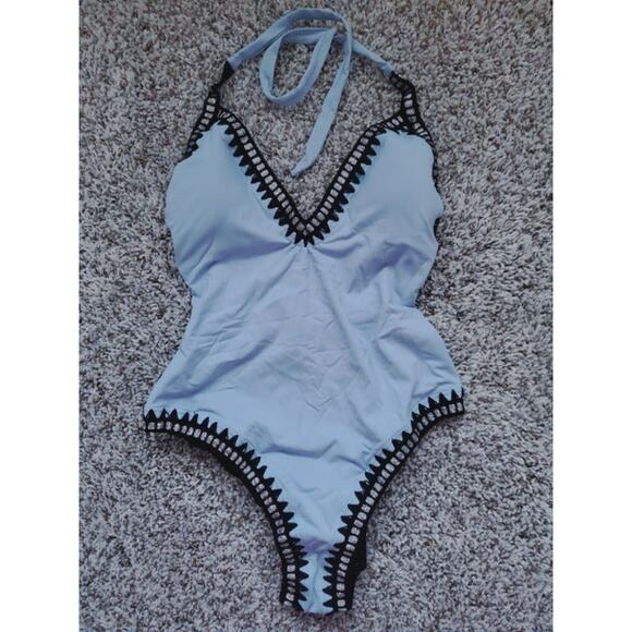 Bar III Be Weave It Monokini One-Piece High-Leg Blue Swimsuit Size XS - Picture 1 of 7